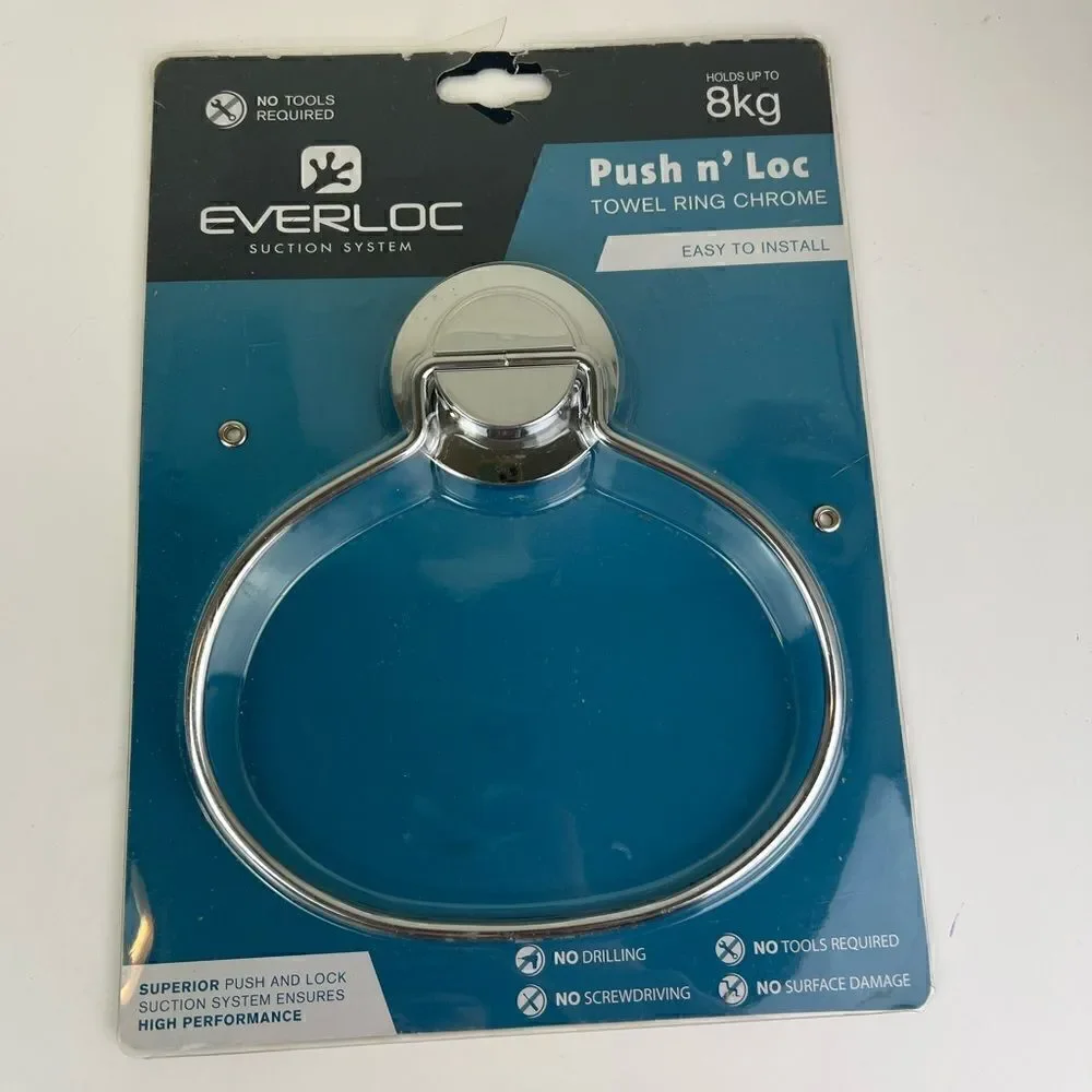 Everlock Push n loc Towel Ring Chrome